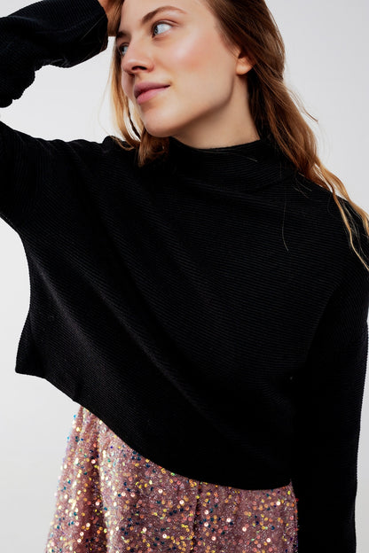 Jersey de cuello alto en canalé color negro