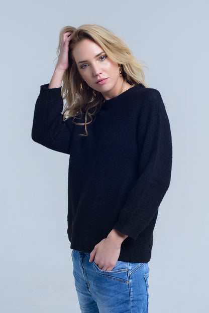 Jersey de cuello redondo de punto negro