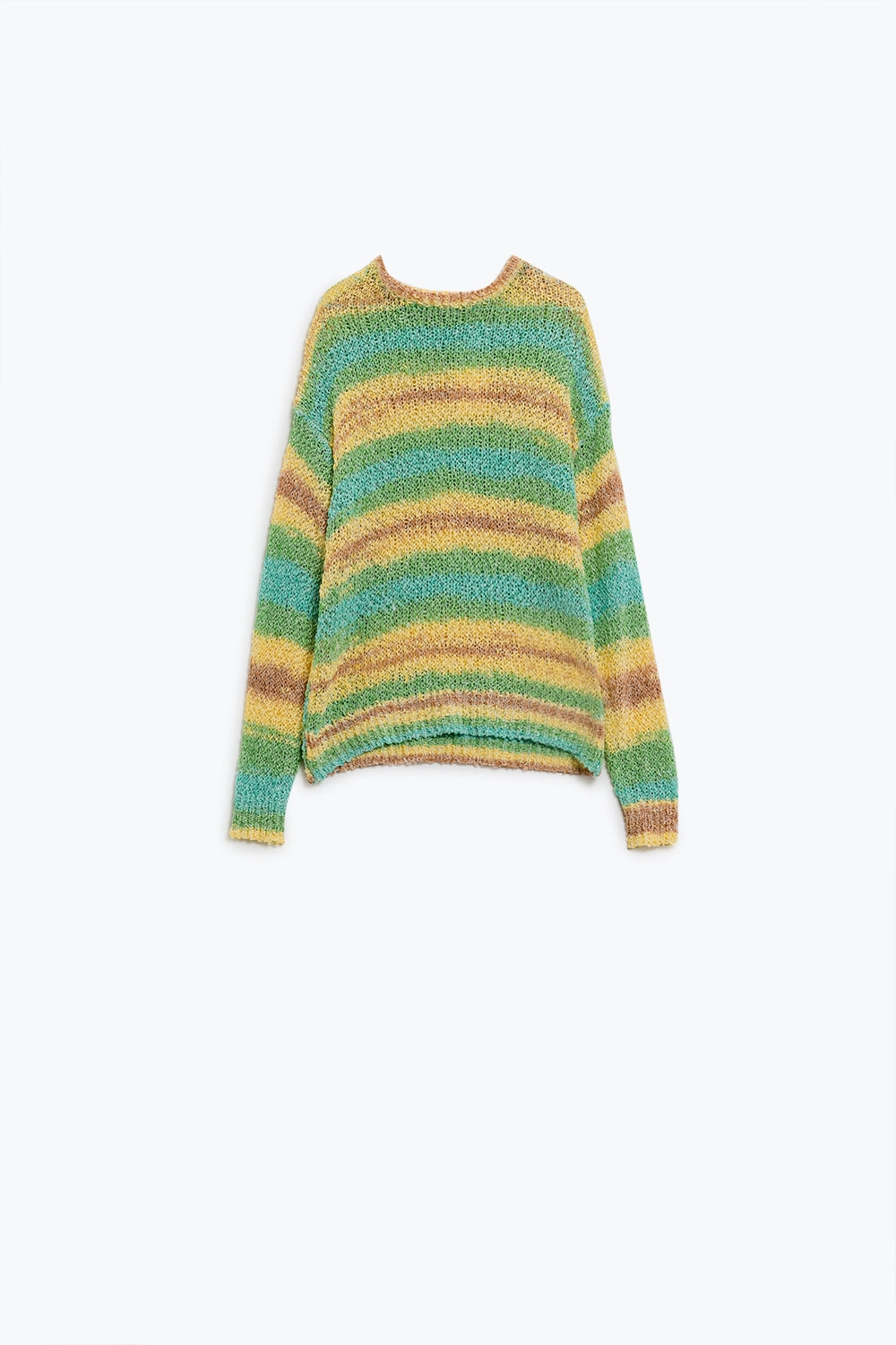 Q2 Jersey de punto abierto a rayas con cuello redondo en tonos amarillo y verde