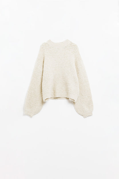 Jersey de punto beige con mangas globo