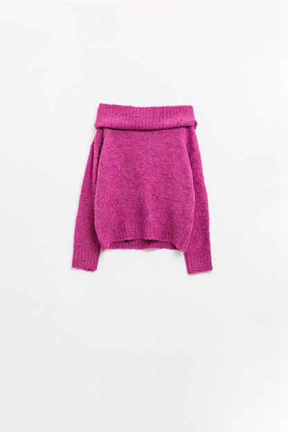 jersey de punto con cuello barco en fucsia