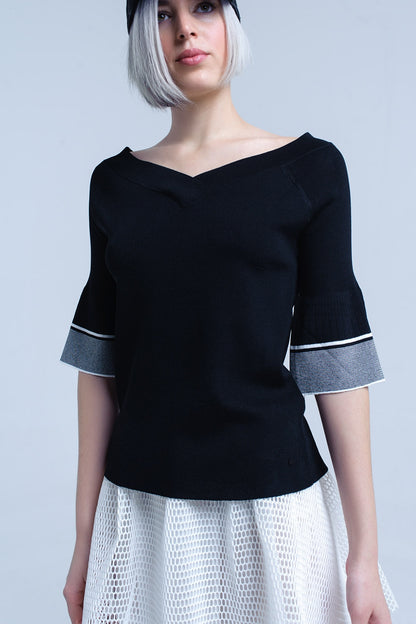 Jersey de punto negro con manga de campana