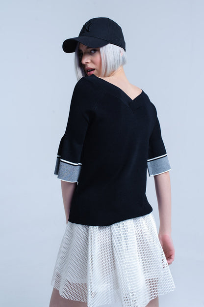 Jersey de punto negro con manga de campana