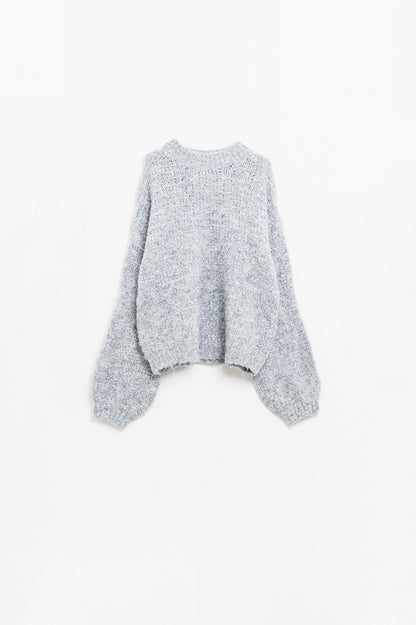 Q2 Jersey de punto oversize gris con mangas globo