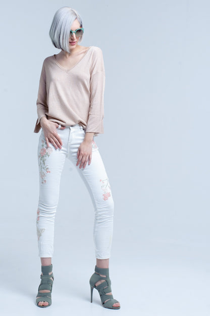 Jersey de punto rosa con detalle de lurex dorado