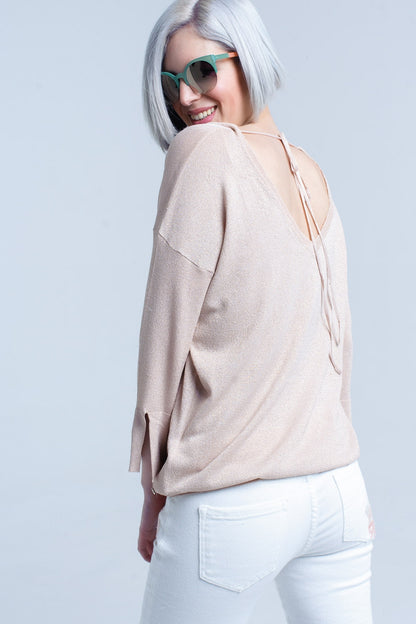 Jersey de punto rosa con detalle de lurex dorado