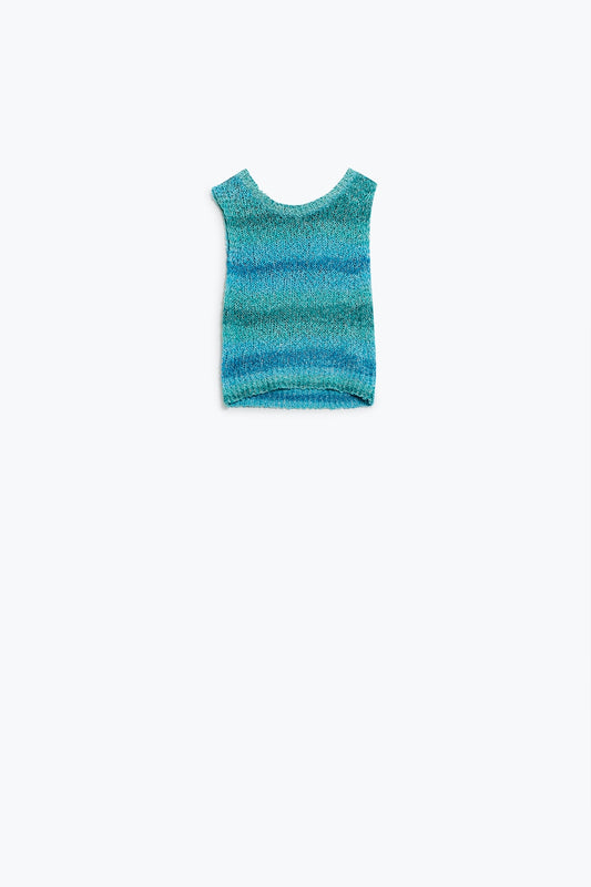 Q2 Jersey de punto sin mangas Tints of Blue con rayas y cuello redondo