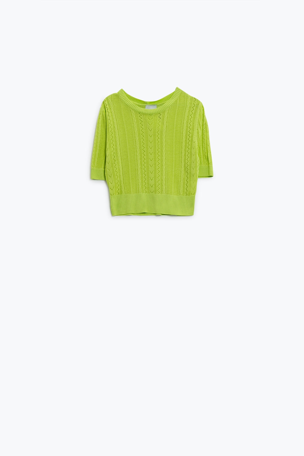Q2 jersey de punto verde de manga 3/4 con detalles de rayas en zig zag