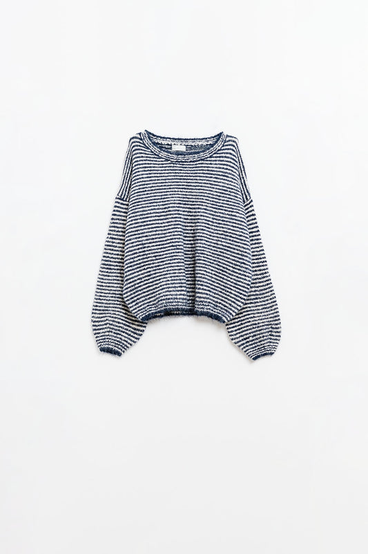 Q2 Jersey de rayas relajado en azul marino y blanco
