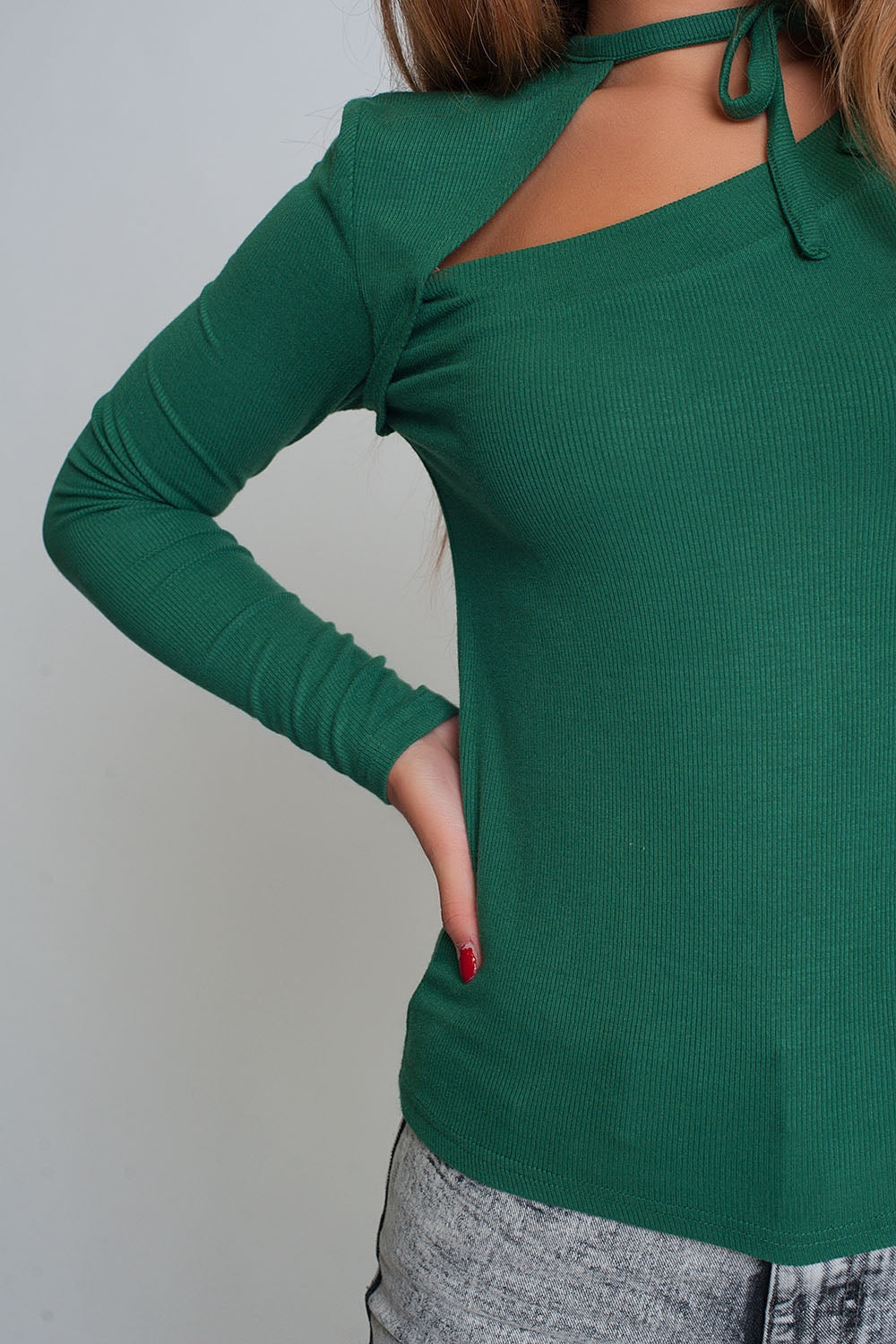 Jersey escote asimetrico en color verde