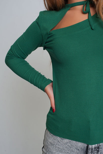 Jersey escote asimetrico en color verde
