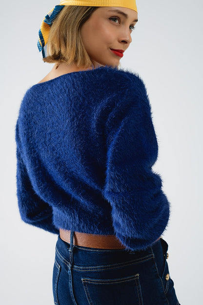 jersey esponjoso cropped en azul marino entallado en la cintura