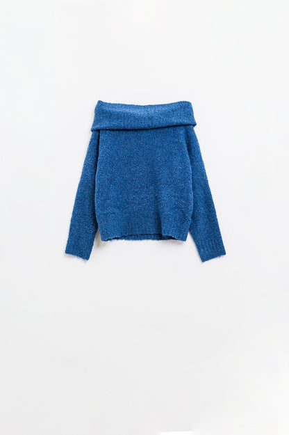 Q2 jersey esponjoso de punto con cuello barco en azul