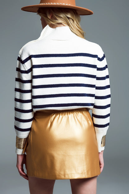 Jersey Estilo marinero Con Cuello alto Y Detalle De Botones En El Cuello En Blanco Y Azul Marino