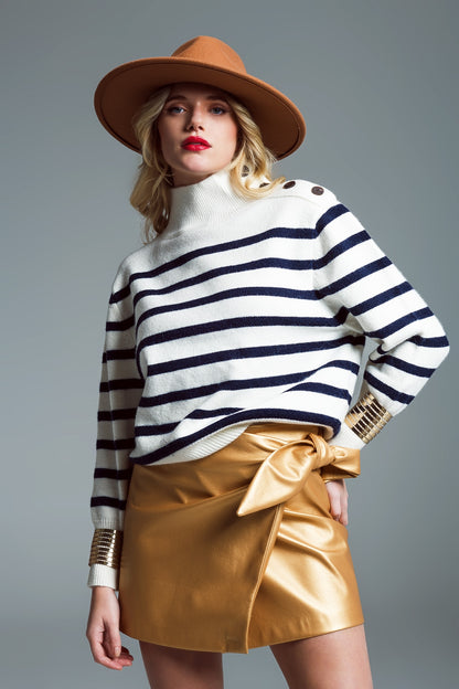 Jersey Estilo marinero Con Cuello alto Y Detalle De Botones En El Cuello En Blanco Y Azul Marino