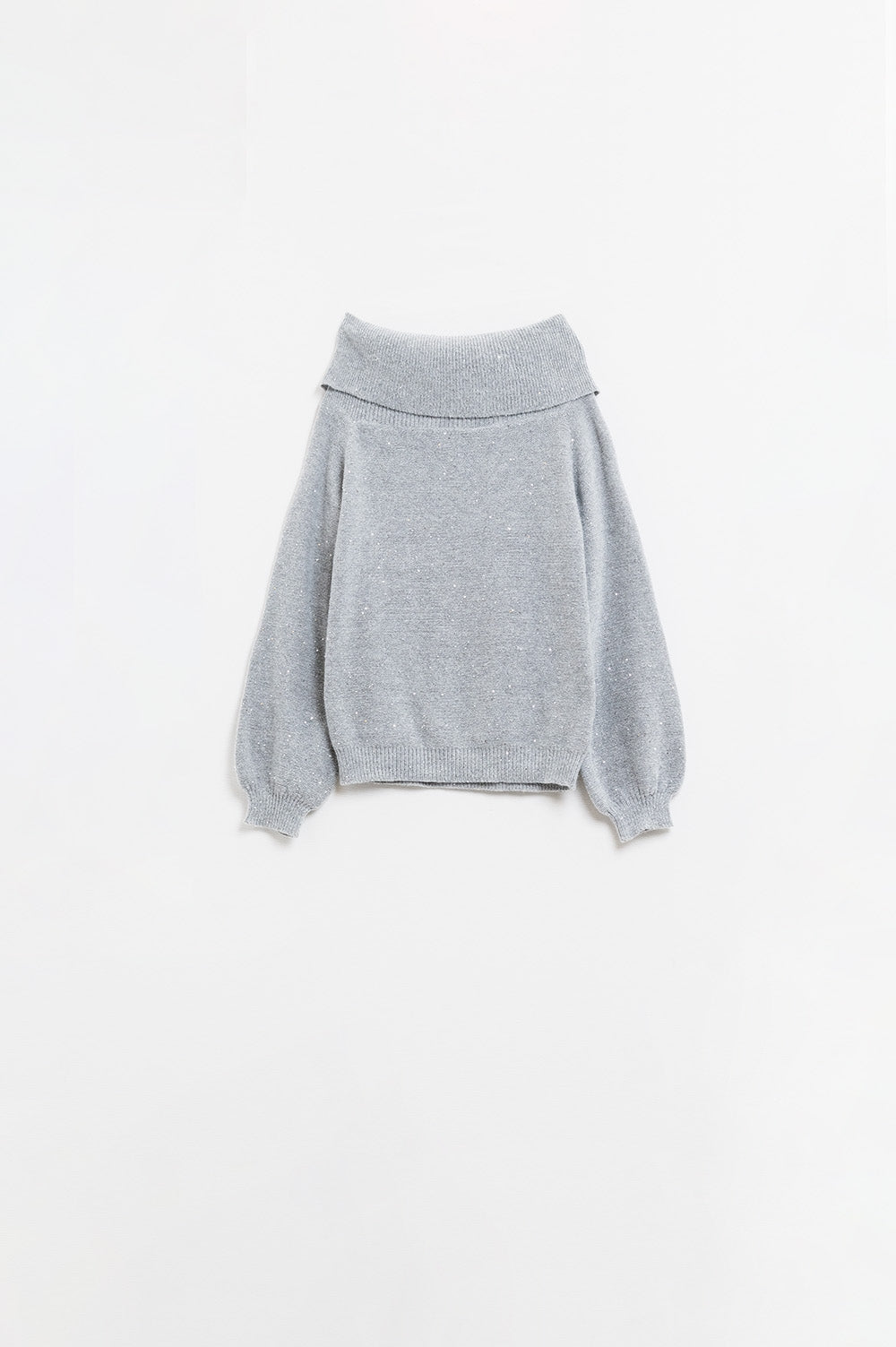 Jersey gris de cuello barco con lentejuelas