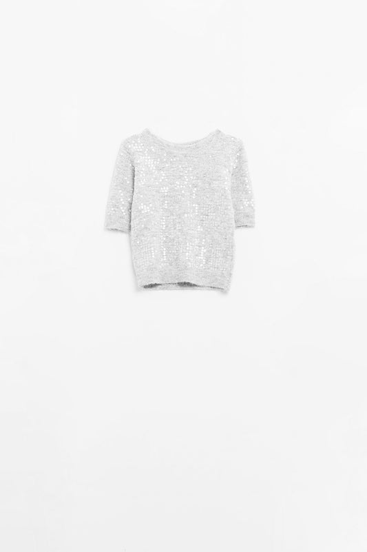 Q2 jersey gris de lentejuelas de manga corta