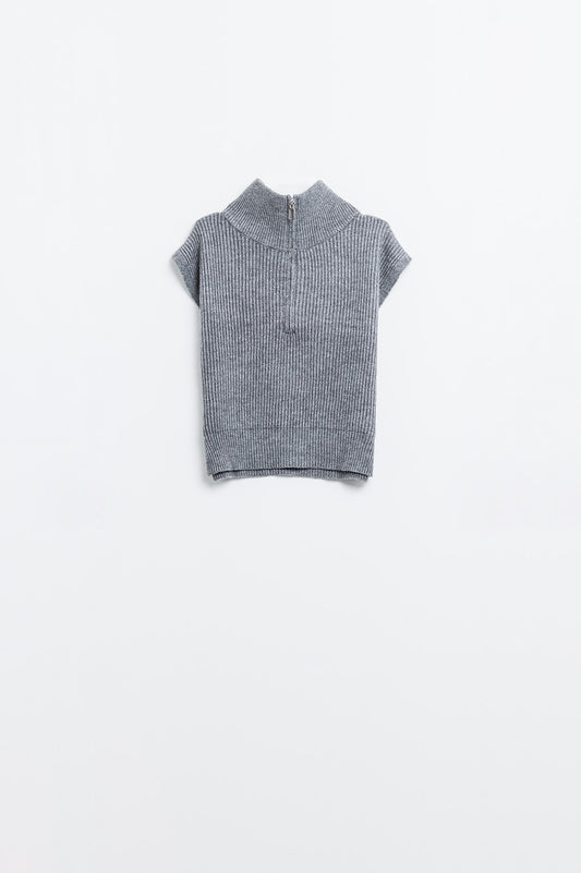 Q2 Jersey gris sin mangas de cuello alto con cierre de cremallera