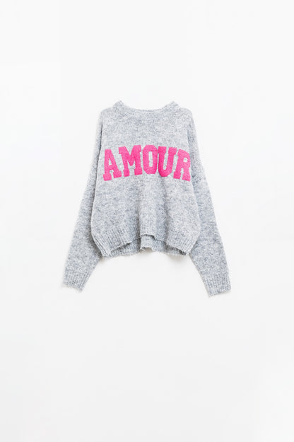 Jersey gris supersuave con el texto Amour en el pecho