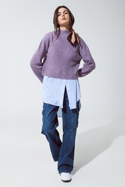 Jersey morado de cuello alto de canalé suave