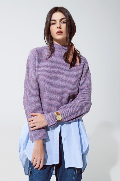 Jersey morado de cuello alto de canalé suave