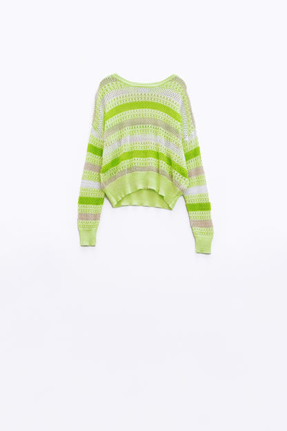 Q2 Jersey Multicolor Ligero De Manga Larga Con Cuello Barco