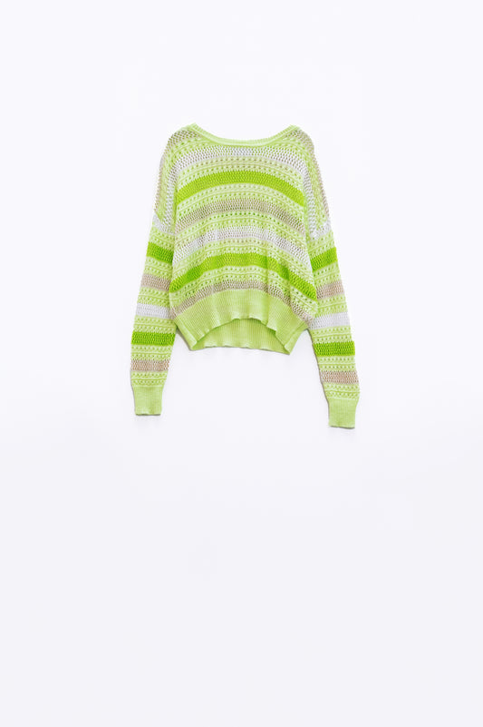 Q2 Jersey Multicolor Ligero De Manga Larga Con Cuello Barco