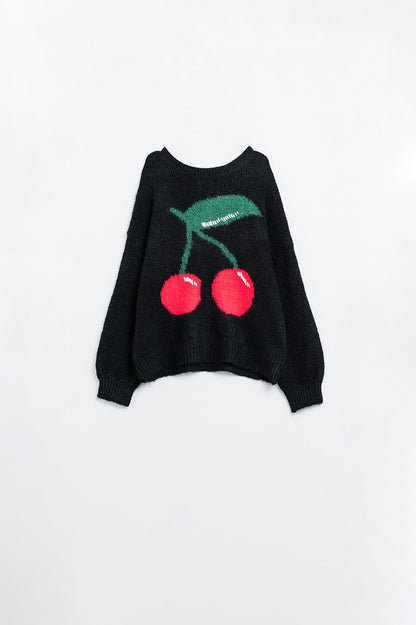 Q2 jersey negro con estampado de cerezas