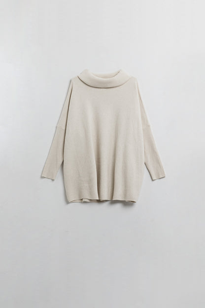 Q2 jersey oversize beige con mangas ajustadas de canalé