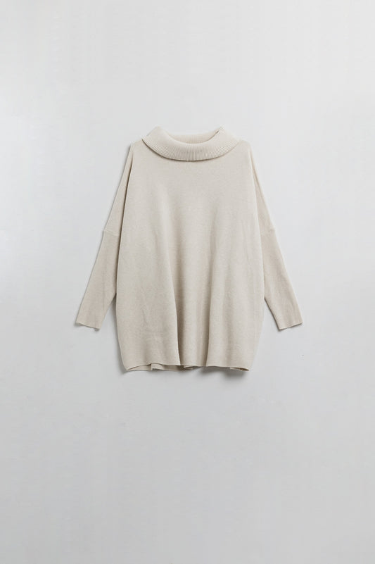 Q2 jersey oversize beige con mangas ajustadas de canalé