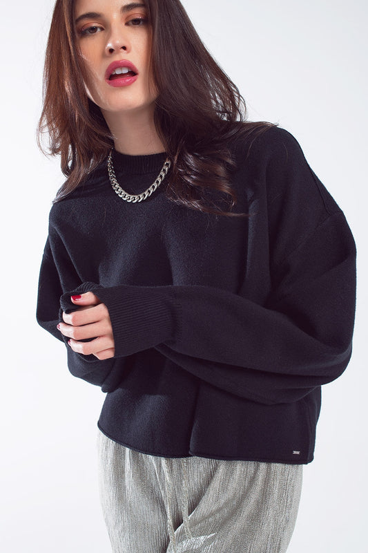 Q2 Jersey oversize con cuello barco en negro