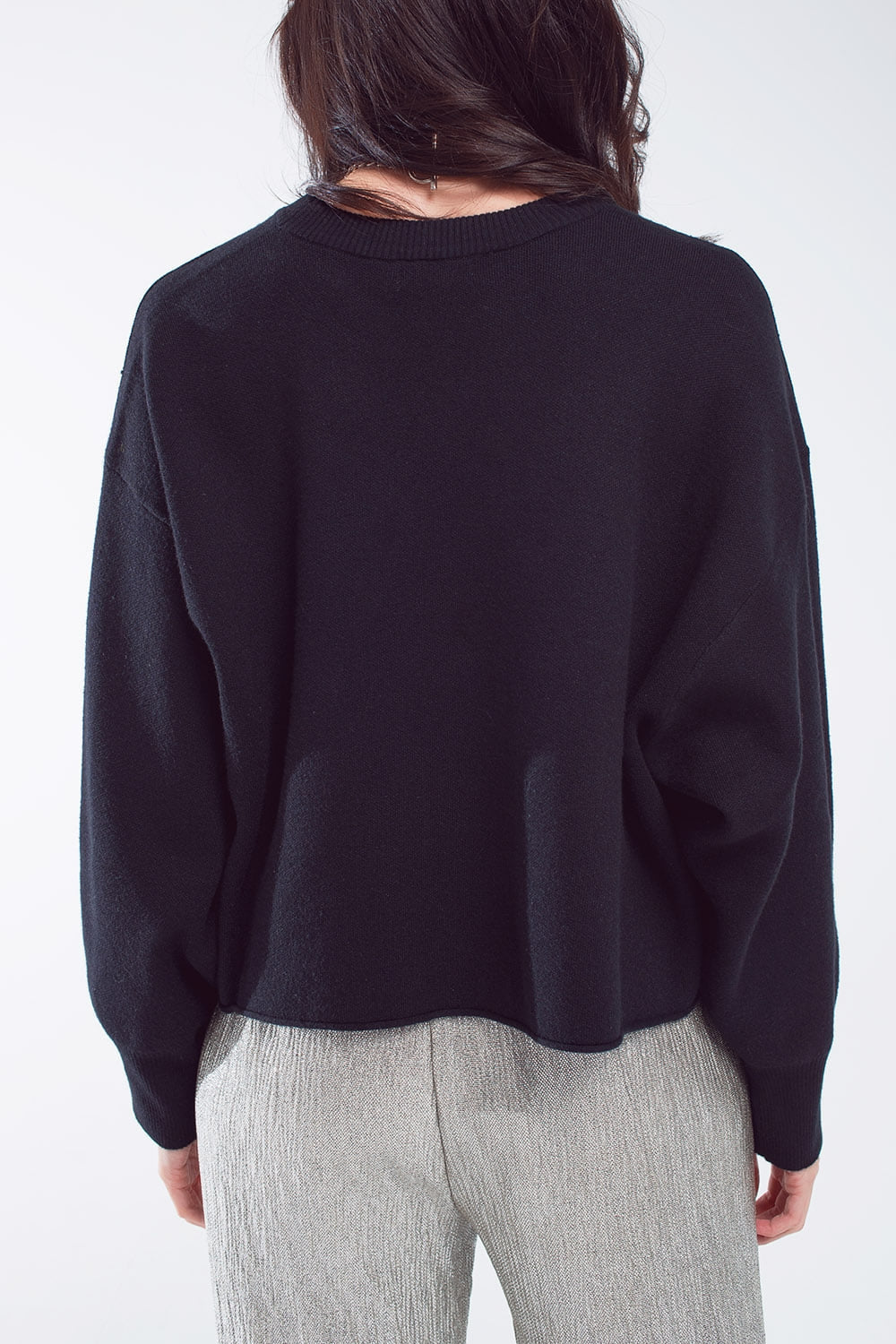Jersey oversize con cuello barco en negro