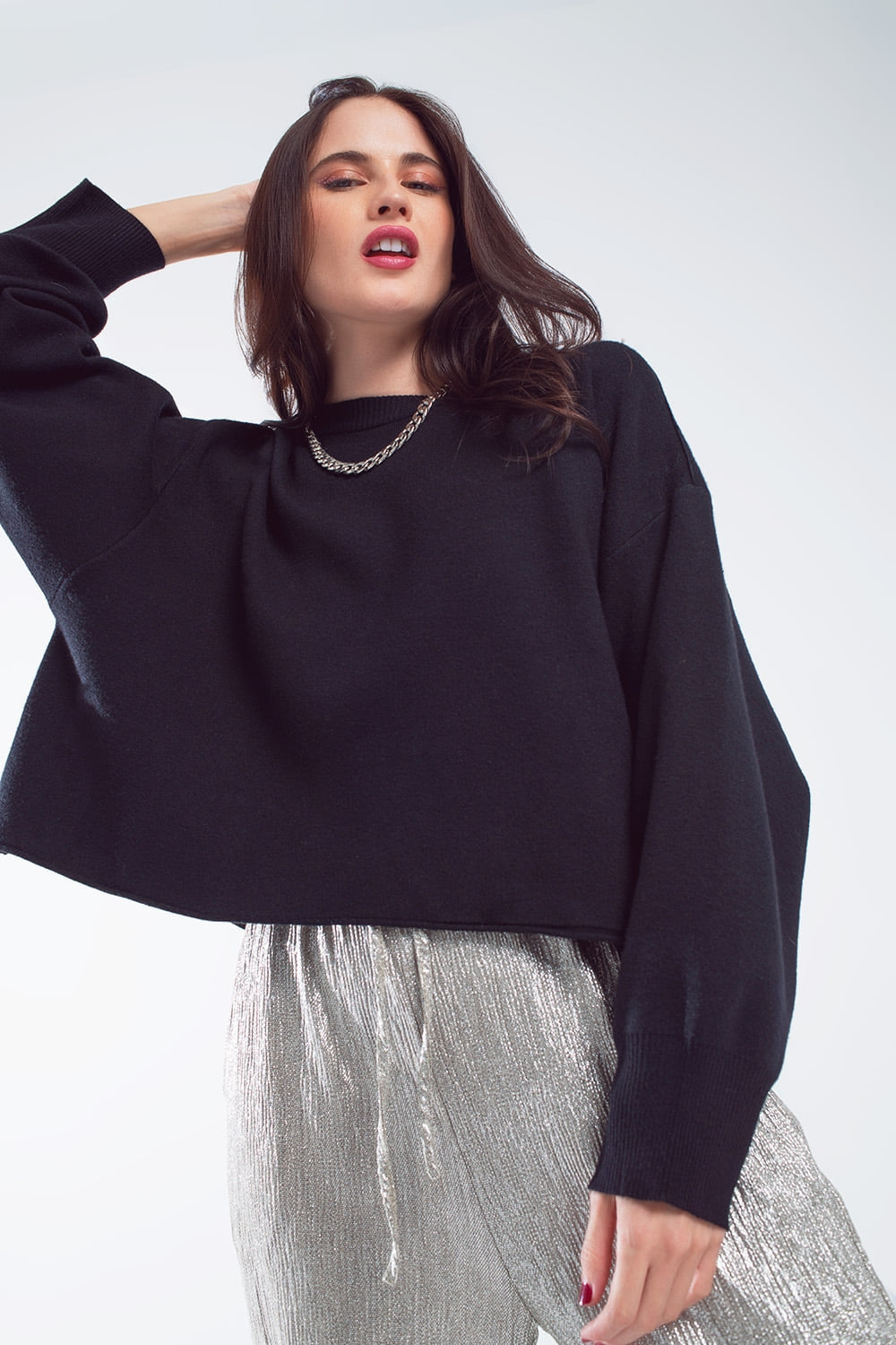 Jersey oversize con cuello barco en negro