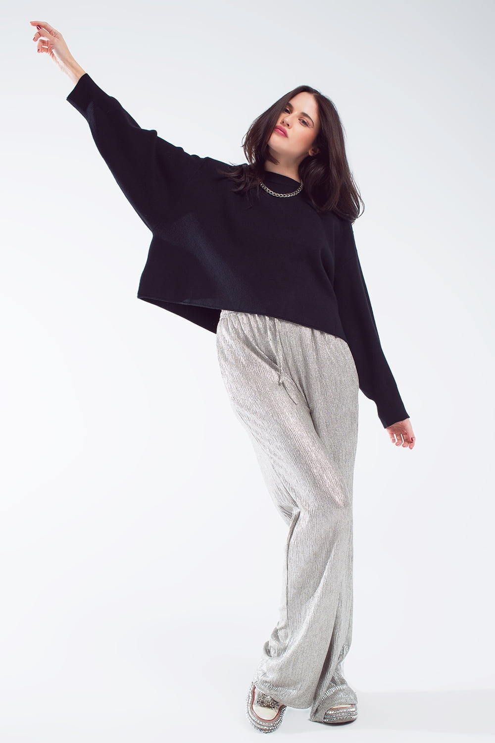 Jersey oversize con cuello barco en negro