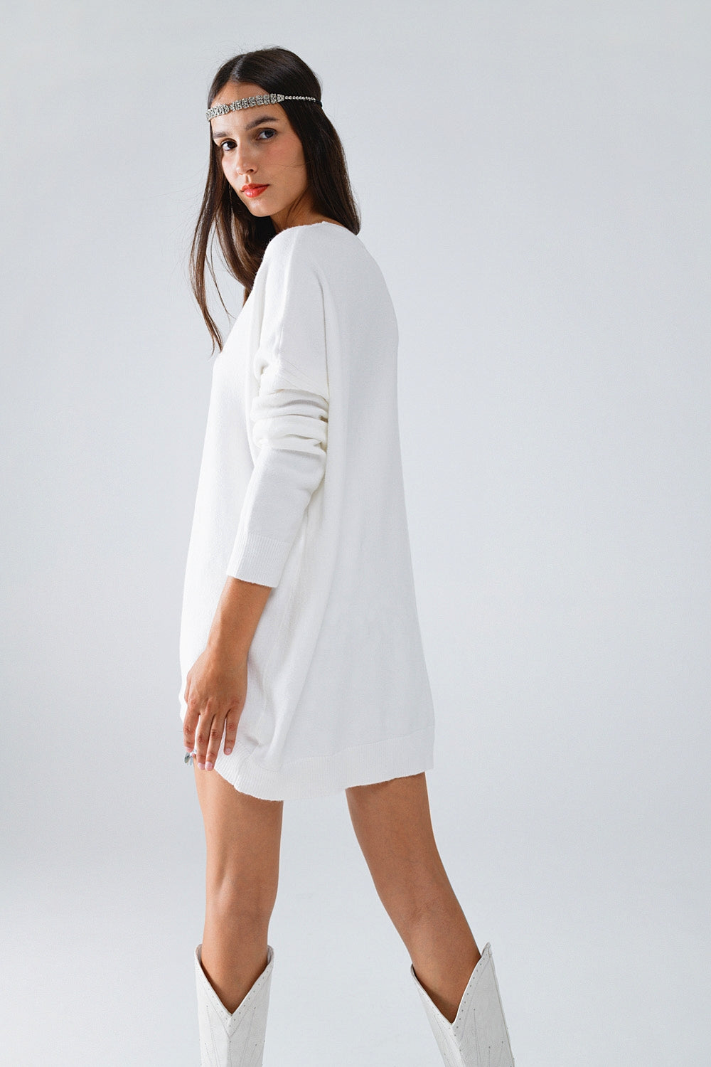 Jersey oversize de manga larga y cuello redondo en blanco