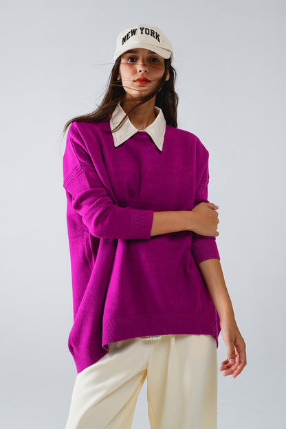 Jersey oversize de manga larga y cuello redondo en fucsia