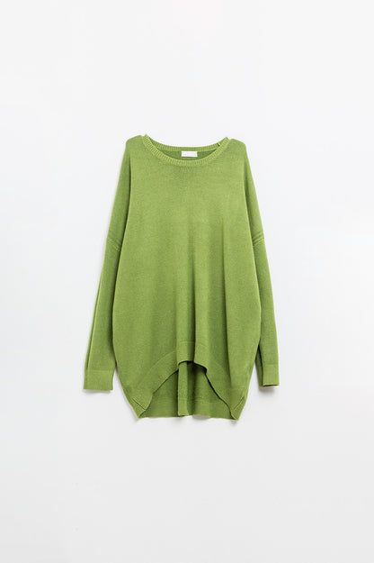 Jersey oversize de manga larga y cuello redondo en verde oliva