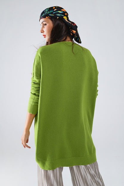 Jersey oversize de manga larga y cuello redondo en verde oliva