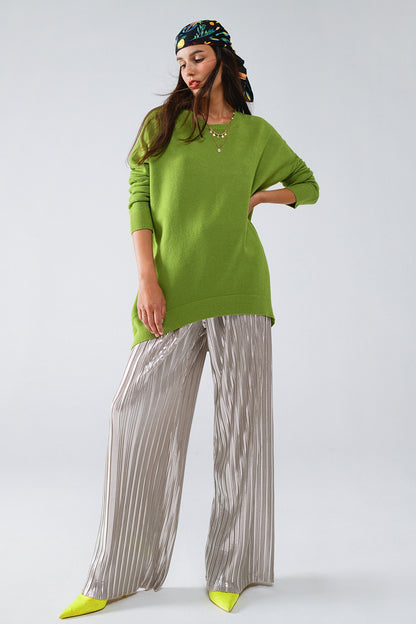 Jersey oversize de manga larga y cuello redondo en verde oliva