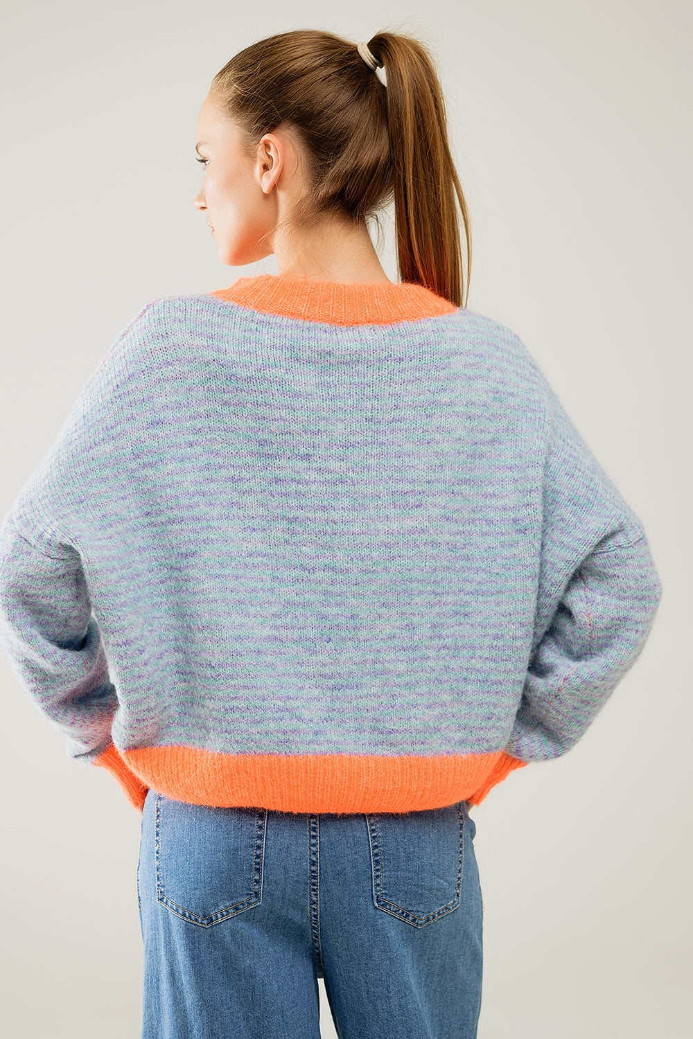 Jersey oversize de punto azul claro/naranja