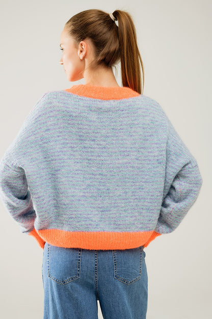 Jersey oversize de punto azul claro/naranja