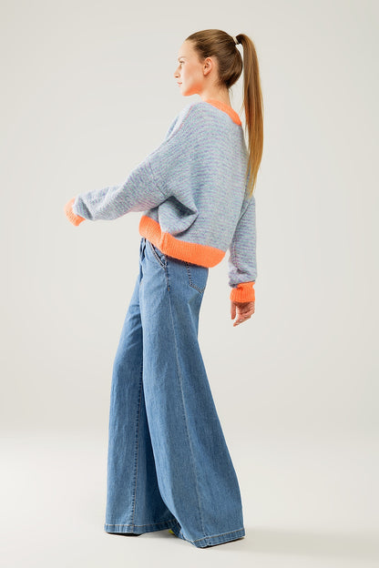 Jersey oversize de punto azul claro/naranja
