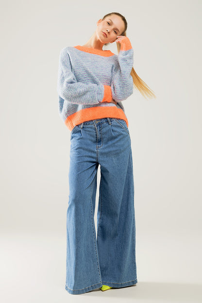 Jersey oversize de punto azul claro/naranja