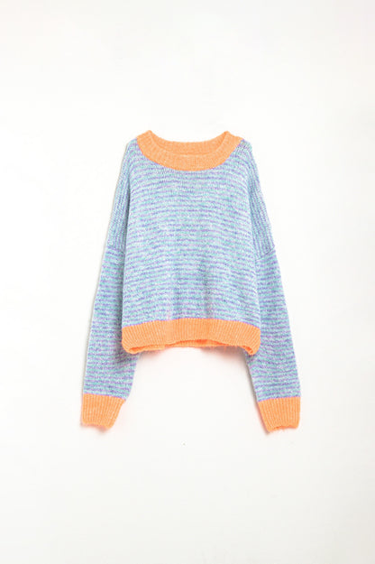 Jersey oversize de punto azul claro/naranja