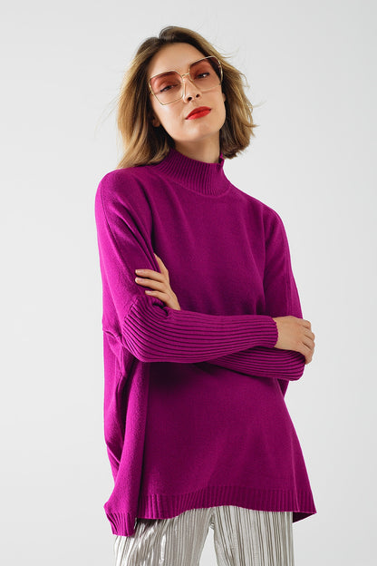 Q2 jersey oversize fucsia suave con mangas de canalé