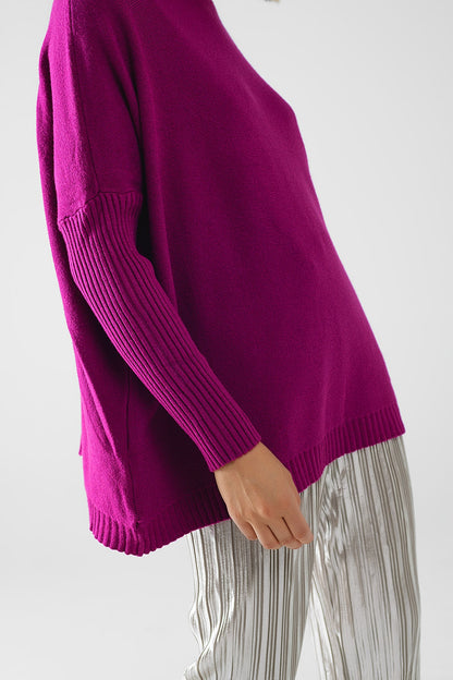 jersey oversize fucsia suave con mangas de canalé