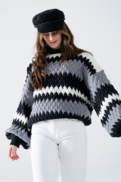 jersey oversize gris a rayas zig zag