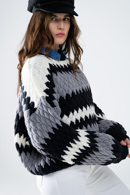 jersey oversize gris a rayas zig zag