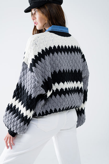 jersey oversize gris a rayas zig zag