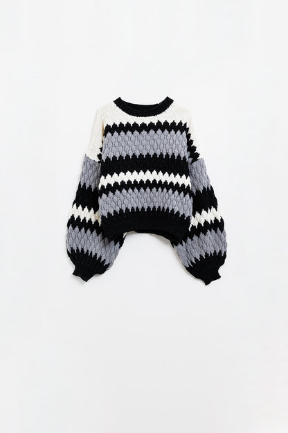 jersey oversize gris a rayas zig zag